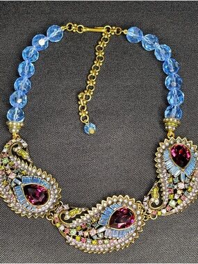 Heidi Daus Blue Crystal Statement Necklace Multicolor Rhinestones